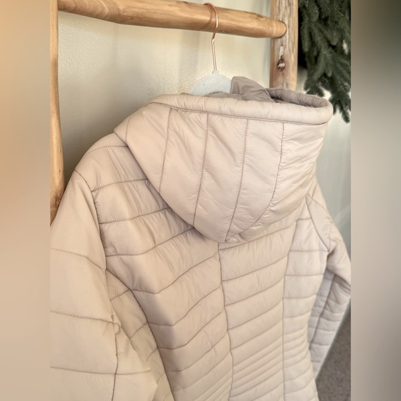 Zella City Dweller Longline Primaloft Quilted Cream Puffer Hooded Coat Jacket L - Picture 10 of 12